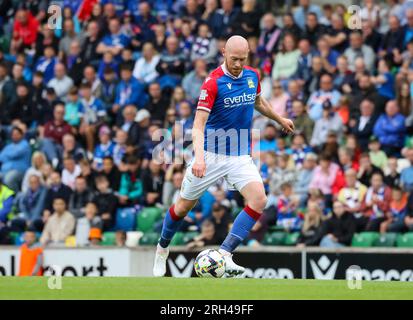 Windsor Park, Belfast, Northern Ireland, UK. 13 Jul 2023. UEFA Europa Conference League Round One (first leg) – Linfield v FK Vllaznia. Linfield footballer, football player Chris Shields. Stock Photo