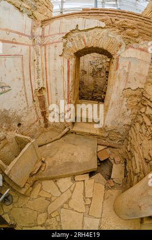 Ruins of the ancient Terrace Houses of Ephesus or Houses on the Slope, located in the Ephesus in Turkey in Central Aegean region. Stock Photo