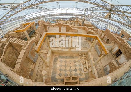 Ruins of the ancient Terrace Houses of Ephesus or Houses on the Slope, located in the Ephesus in Turkey in Central Aegean region. Stock Photo