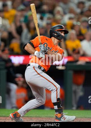 Baltimore Orioles' Adam Frazier follows through on a swing during