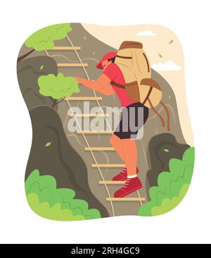 Man Climbing on a Rock Mountain Concept Illustration Stock Vector