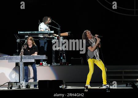 Dallas, United States. 11th Aug, 2023. August 11, 2023, Dallas, Texas, United States: Kelly Hansen, Member of the American rock band Foreigner performs on stage as part of their The Historic Farewell Tour at the Dos Equis Pavilion on Friday August 11, 2023 in Dallas, Texas, United States. (Photo by Javier Vicencio/Eyepix Group) Credit: Eyepix Group/Alamy Live News Stock Photo