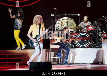 Dallas, United States. 11th Aug, 2023. August 11, 2023, Dallas, Texas, United States: Bruce Watson, Member of the American rock band Foreigner performs on stage as part of their The Historic Farewell Tour at the Dos Equis Pavilion on Friday August 11, 2023 in Dallas, Texas, United States. (Photo by Javier Vicencio/Eyepix Group) Credit: Eyepix Group/Alamy Live News Stock Photo