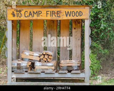 Close up shot of a camp fire wood selling hub in Caddo Lake State Park at Texas Stock Photo