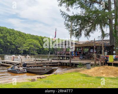 Texas, JUL 1 2023 - Sunny view of the Johnson's Ranch Marina in Caddo Lake State Park Stock Photo