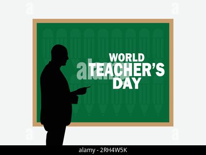 World Teacher's Day vector illustration poster background concept with silhouette of teacher and chalkboard. creative graphic design Stock Vector