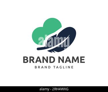 cloud feather logo. combination logo from cloud and feather logo, cloud feather logo template. Stock Vector