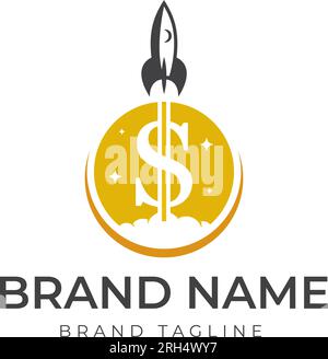 space coin logo. combination logo made from a coin and rocket logo, rocket coin logo template. Stock Vector