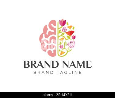 brain flower logo.logo combination made from brain and flower logo concept idea, brain flower logo template Stock Vector