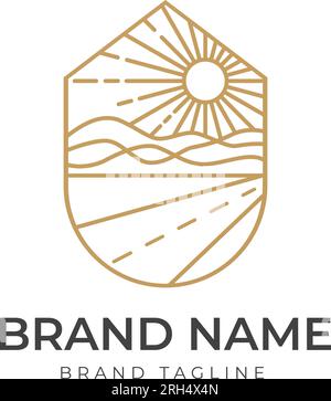 line art travel logo. logo made from travel logo with luxury shape and golden color, logo template. Stock Vector