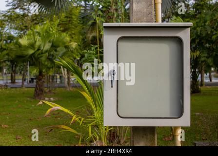 electric control box in the park for safety Stock Photo