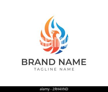 oil fire phoenix logo. phoenix logo with oil drop shape with phoenix color partially fire orange with blue oil. phoenix logo template Stock Vector