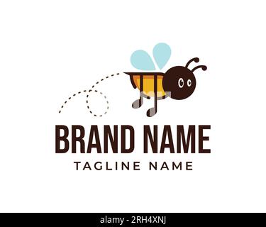 bee music logo. logo made from combination bee and a music. bee music logo template, honey logo template illustration. music applying logo template. Stock Vector