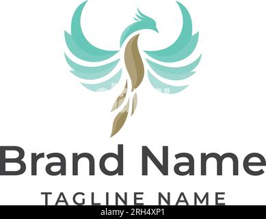 Phoenix Leaf Logo. phoenix logo with leaf shaped silhouette. logo design template for boutique brand. Stock Vector
