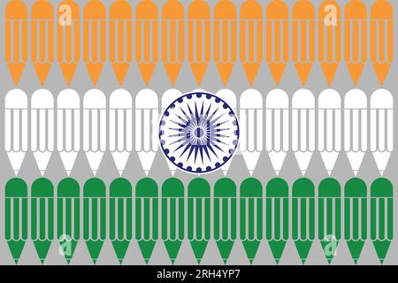 Indian Flag with some pencils in it vector art illustration design. Suitable for Happy independence day, Republic Day, poster and banner. Salute India Stock Vector