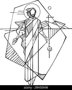 hand sketch drawing illustration of the The Risen or Resurrected Jesus ...