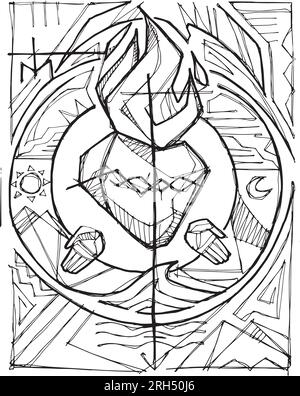 Hand drawn vector illustration or drawing of the Sacred Heart Stock Vector