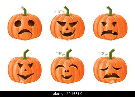 Set of halloween pumpkin . Jack o'lantern . Isolated background . Vector . Stock Vector