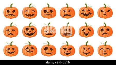 Set of halloween pumpkin . Jack o'lantern . Isolated background . Vector . Stock Vector