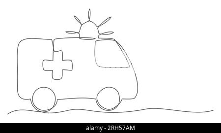 Ambulance car One line drawing isolated on white background Stock Vector