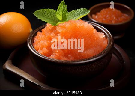 A delectable granita offering the perfect escape from the heat, epitomizing refreshing indulgence. Stock Photo