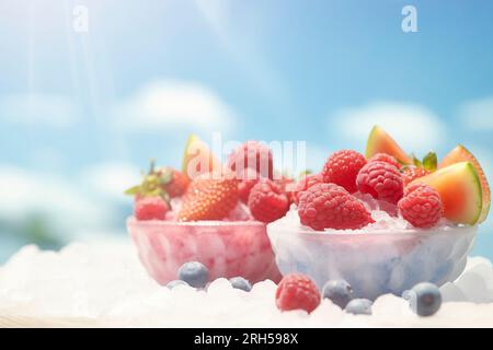 A delectable granita offering the perfect escape from the heat, epitomizing refreshing indulgence. Stock Photo