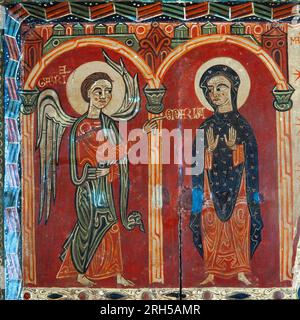 Frontal del altar de la Mare de Déu del Coll, pintura al temple sobre madera, siglo XII, 100,5 x 154 x 5 cm., MEV 3. Museu d'Art Medieval de Vic. Stock Photo