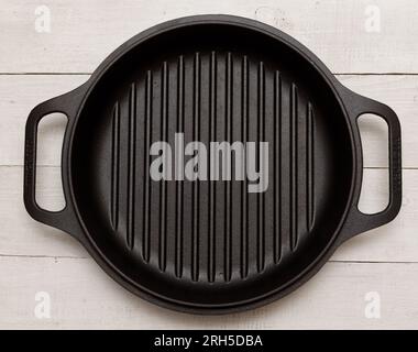 Top view of an empty cast iron grill pan Stock Photo