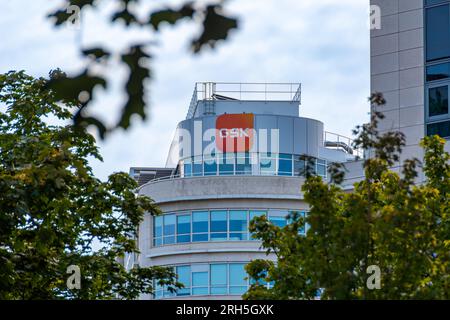 Exterior view of the building housing the French headquarters of GSK, formerly GlaxoSmithKline, a British multinational pharmaceutical company Stock Photo