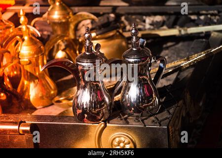 Very old style metal ewer water jar Stock Photo