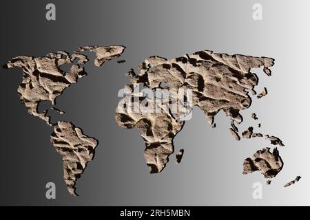 Roughly outlined world map with wall background Stock Photo