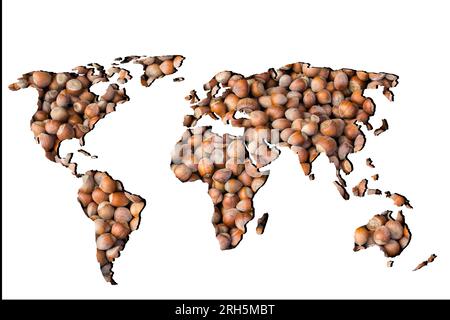 Roughly outlined world map with hazelnut background Stock Photo