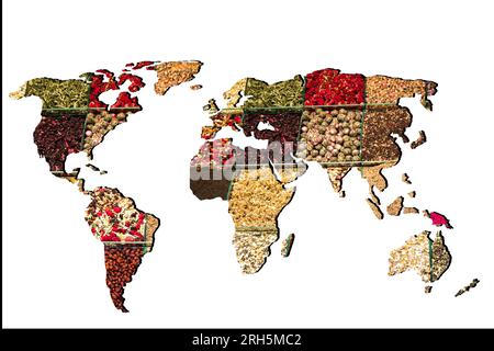 Roughly outlined world map with veraity of spice filling Stock Photo
