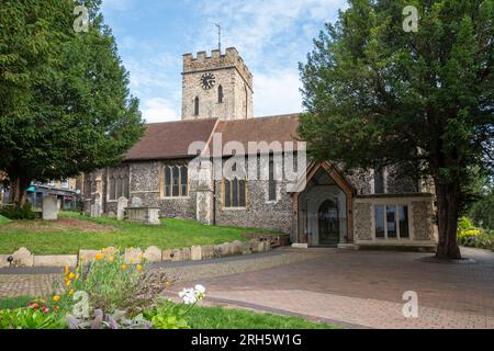 St Mary's Church in Guildford, with an Anglo Saxon tower, a grade I listed building, Surrey, England, UK Stock Photo