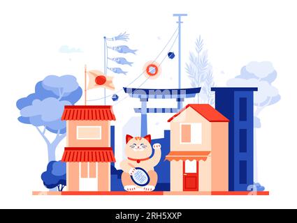 National features of Japan - modern colored vector illustration Stock Vector