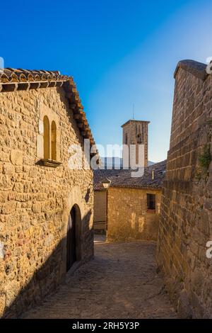 View of an idyllic street with no people in the beautiful town of Sos del Rey Católico, Aragon, Spain Stock Photo