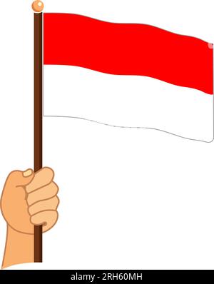 Hand holding a national flag of Indonesia. vector illustration Stock Vector