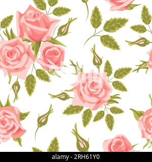 Elegant spring english roses seamless pattern, vintage style. Bouquets, buds, leaves. Valentines Day, weddings, wallpaper, dresses packaging Pink-gree Stock Vector