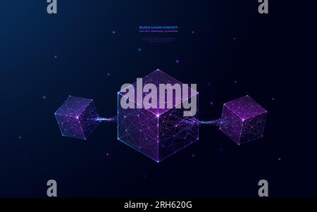 Blockchain technology concept on futuristic low poly wireframe style. Stock Vector
