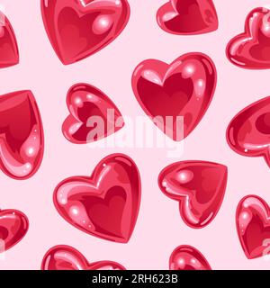 Valentines Day. Bright seamless pattern with shiny realistic balloons in the shape of a heart. For wallpaper, printing on fabric, wrapping Stock Vector