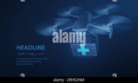 Drone and box with medical cross. Abstract 3d future medicine concept. Stock Vector