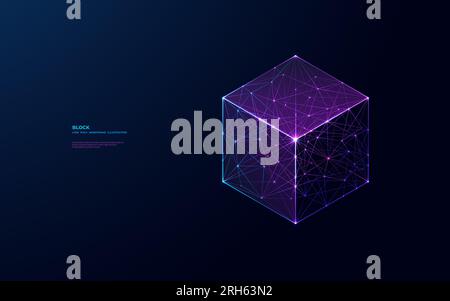 Isometric cube. Digital separate block on dark blue background.  Stock Vector