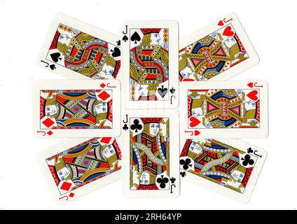 Vintage playing cards showing a display of jacks. Stock Photo