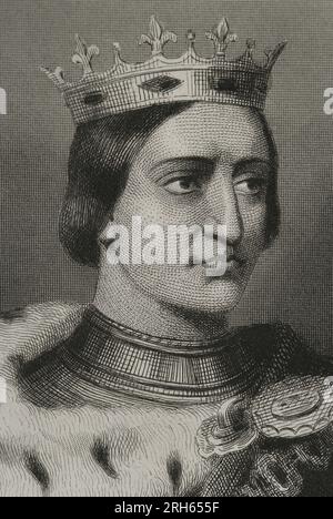 Charles I of Burgundy (1433-1477), so-called 'the Bold'. Duke of Burgundy. Portrait. Engraving by Geoffroy. Detail. 'Historia Universal', by Cesar Cantu. Volume VIII. 1858. Stock Photo