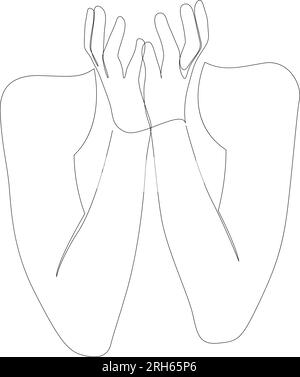 Continuous one line drawing of shocked young woman covering her face with hands. Vector illustration Stock Vector