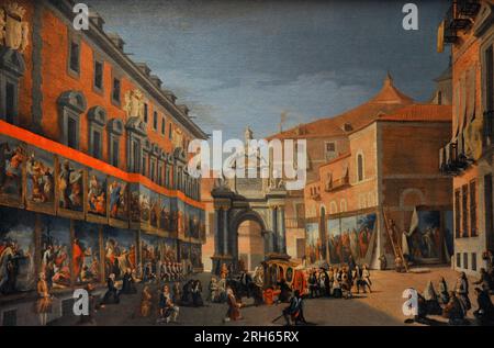 Attributed to Lorenzo de Quiros (1717-1789). Spanish painter. Triumphal Arch of Santa Maria (Saint Mary) in Calle Mayor (Main Street), ca.1760. History Museum, Madrid, Spain. (On loan, San Fernando Royal Academy of Fine Arts, Madrid). Stock Photo