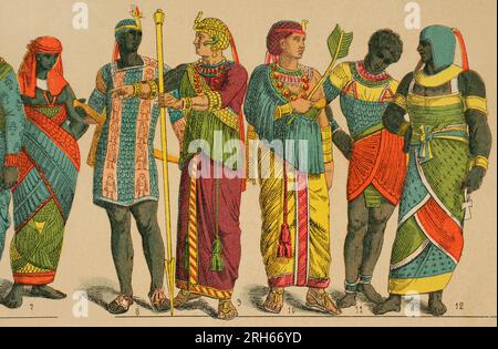 Ancient Egyptian costume. From left to right: woman and man in ordinary ...