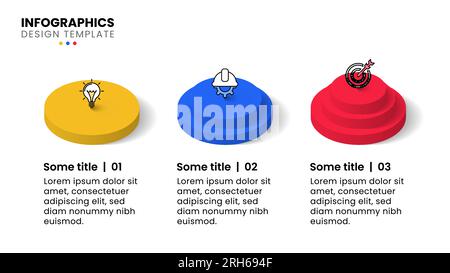 Infographic template with icons and 3 options or steps. Isometric circles. Can be used for workflow layout, diagram, banner, webdesign. Vector illustr Stock Vector