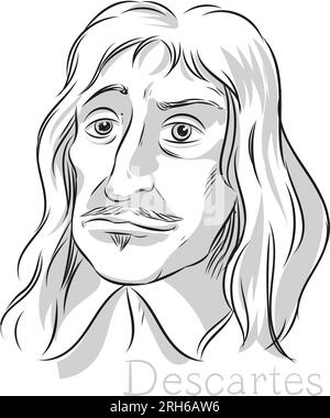 descartes Philosopher Hand drawn line art Portrait Illustration Stock Vector