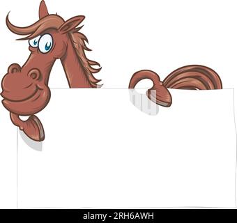 Galloping Cartoon Horse with signboard. vector illustration Stock Vector